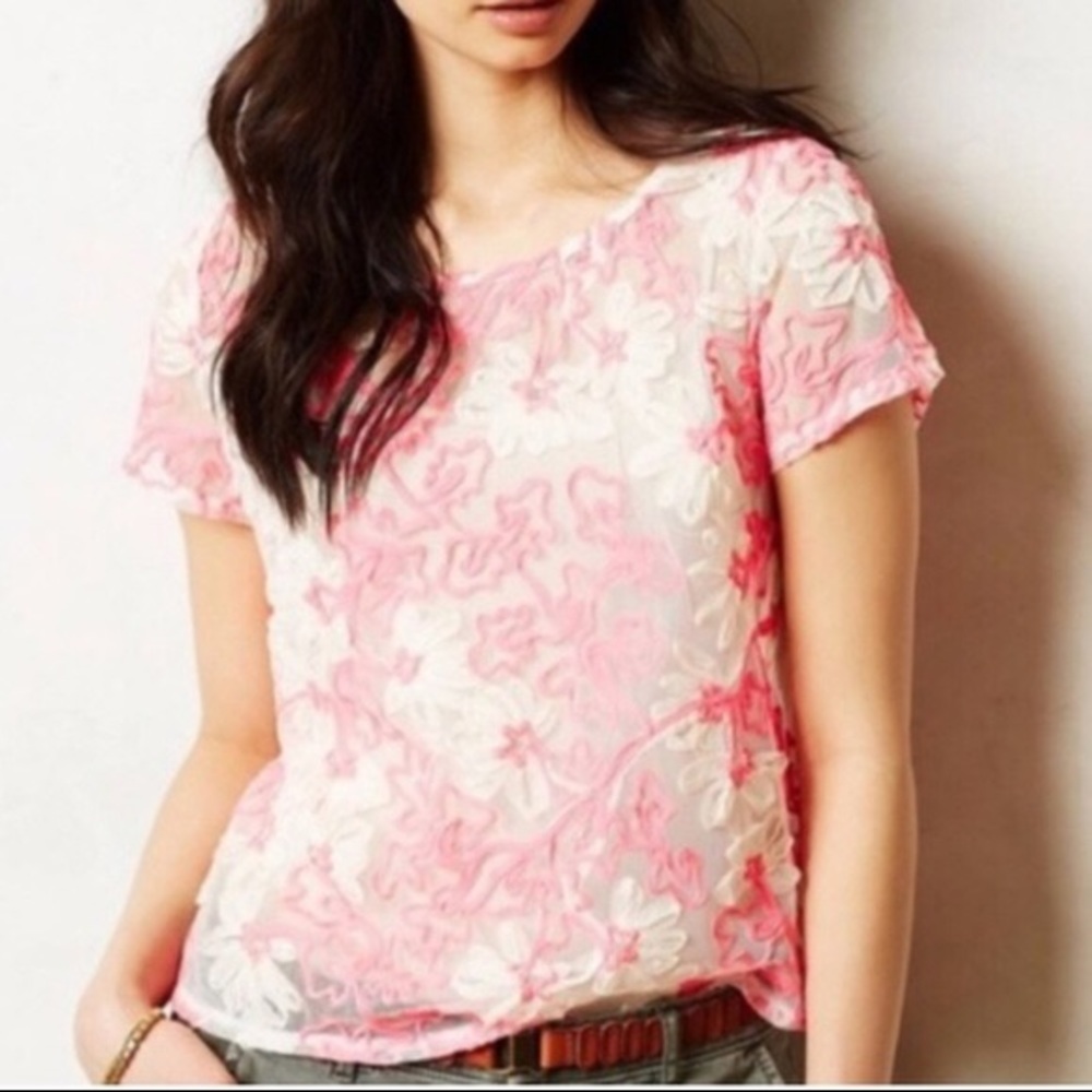Anthropologie Neon Pink Lace Top